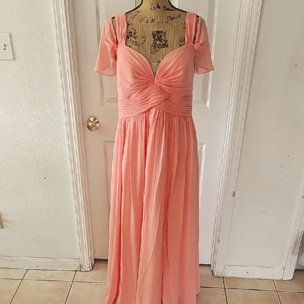 Azazie Coral Maxi Dress with Short Sleeves